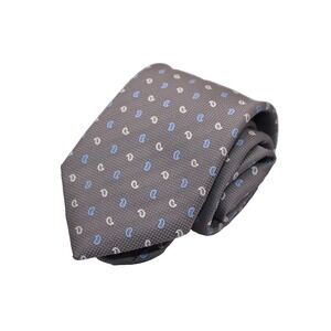 David Donahue Men's 100% Silk Blue And Silver Paisley Necktie Made In USA Tie